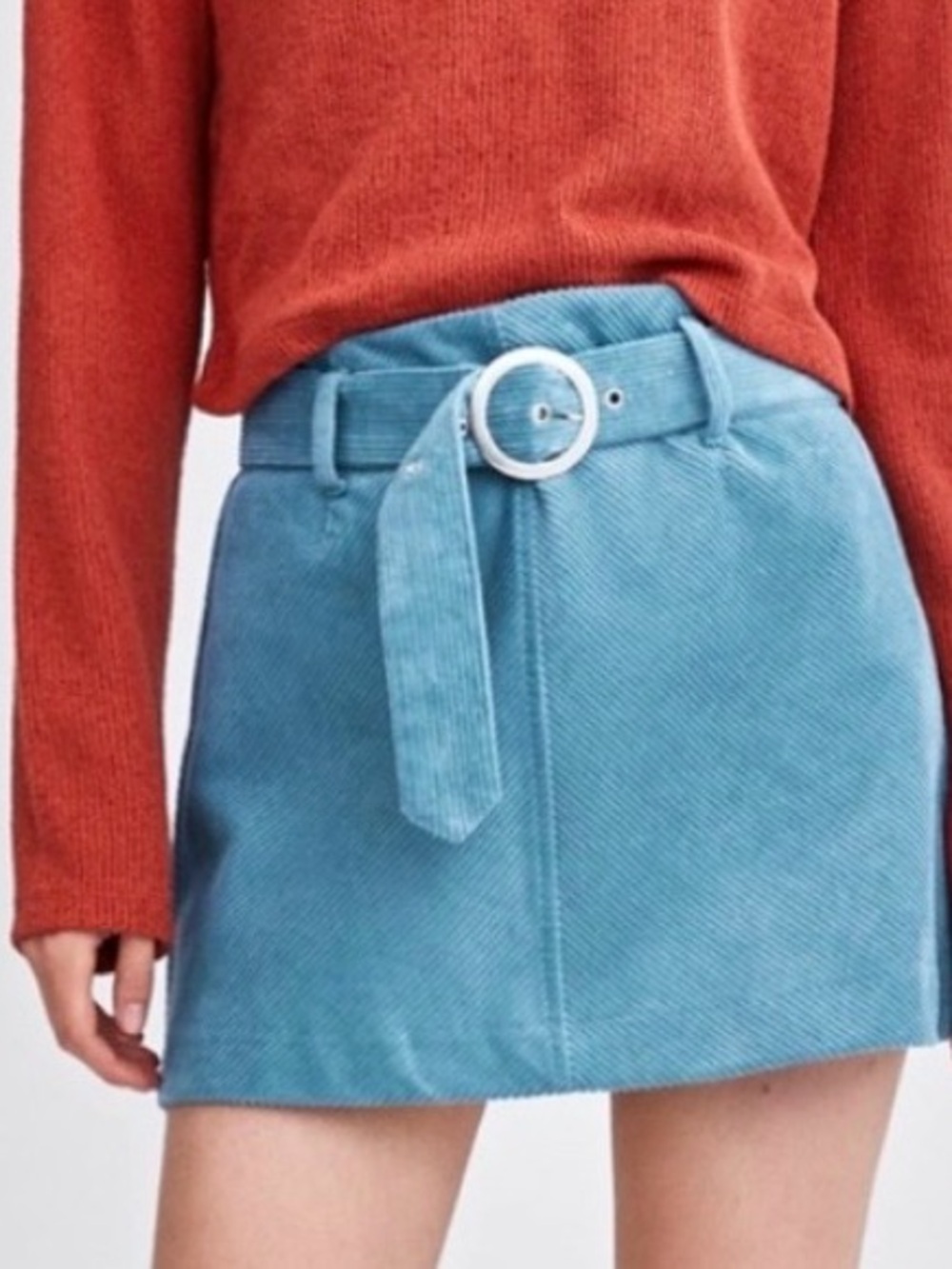 Zara Belted Blue Corduroy Mini Skirt Womens Size S